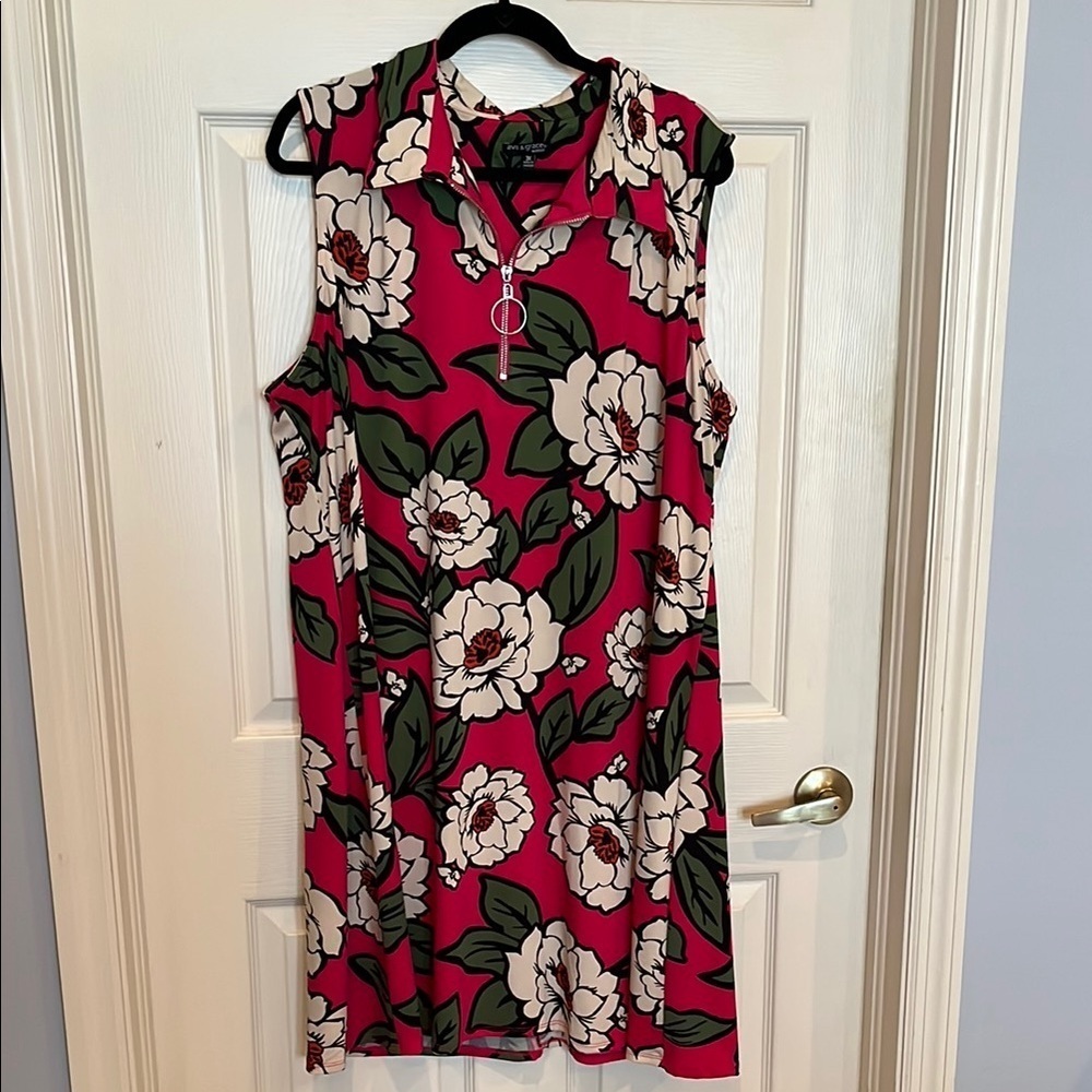 # Ava & Grace 3X Floral Sleeveless Dress - Pink and Green